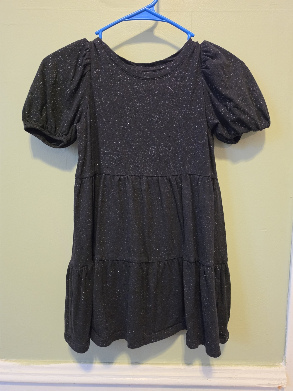 GAP Black Sparkle Tiered Puff-Sleeve Dress